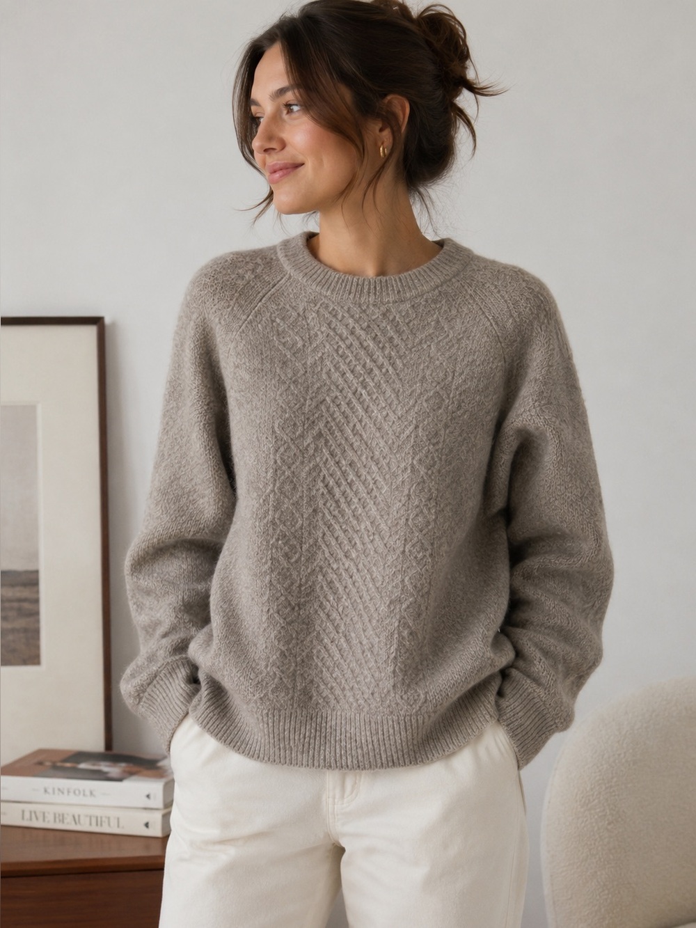 Aritzia Community Wool Yak Blend Sweater Neutral Minimalist Cozy Oversized XXS-S